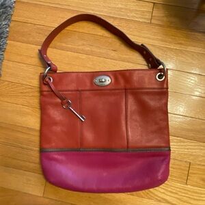 Stylish Red and Pink Leather Shoulder Bag